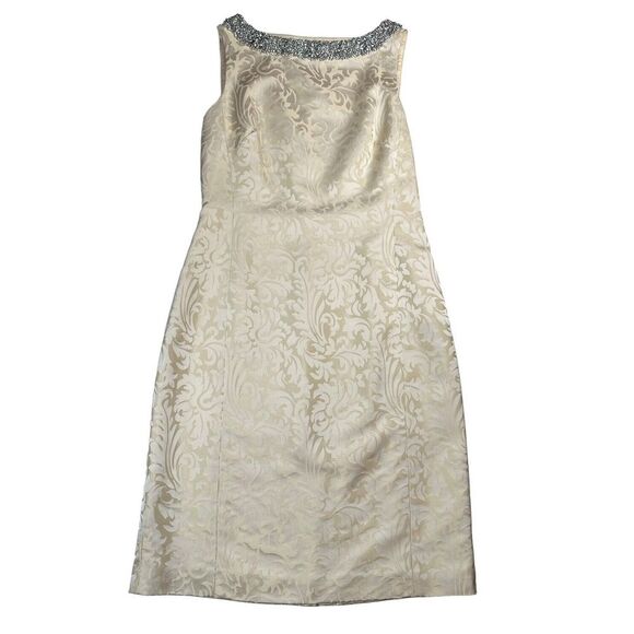 Banana Republic Sz 6 Sleeveless Gold Floral Silk Chiffon Dress Sequin Collar - Picture 3 of 11